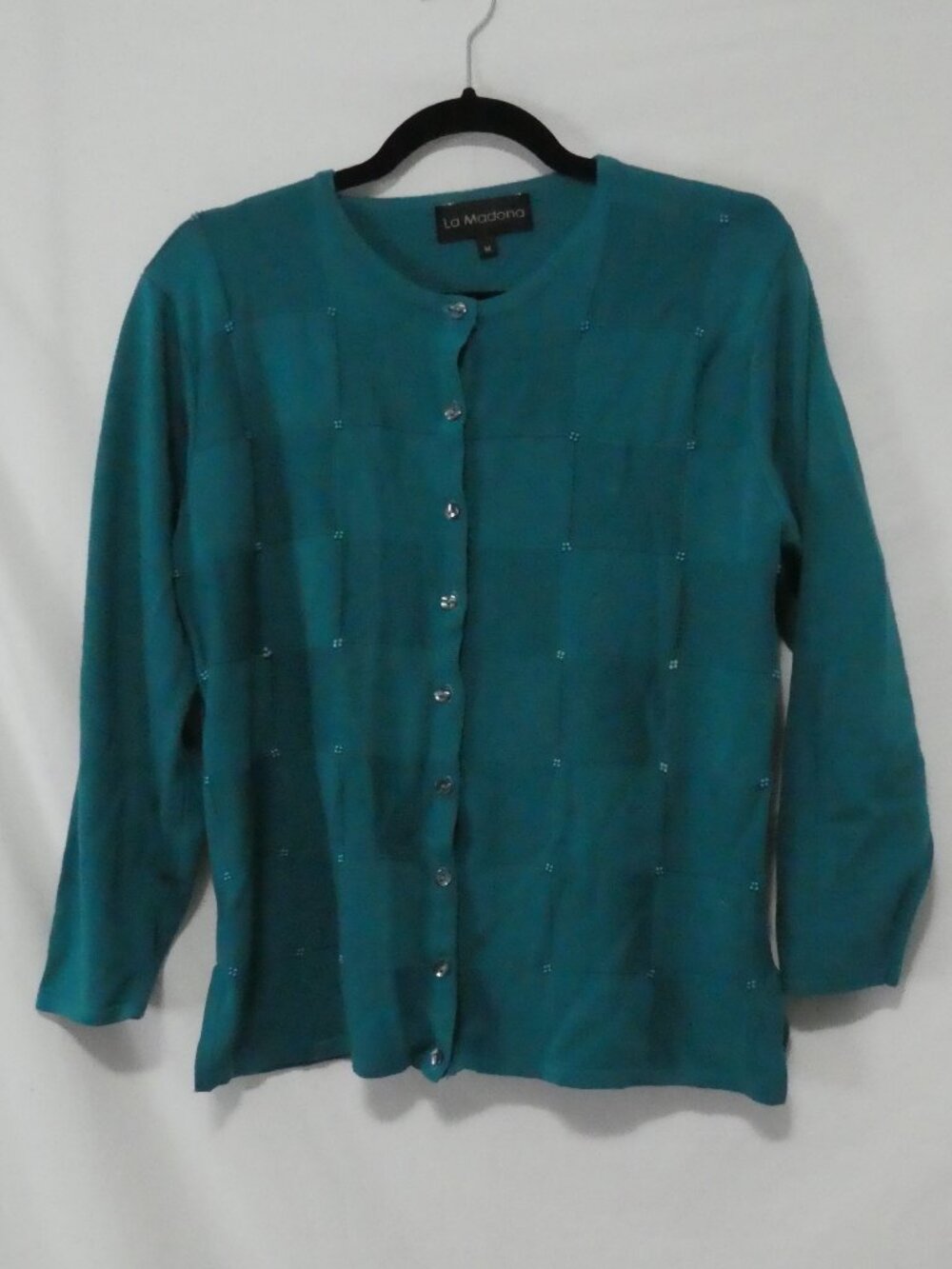 LA MADONA Teal Button-Up Knit Cardigan Sweater - Size Medium